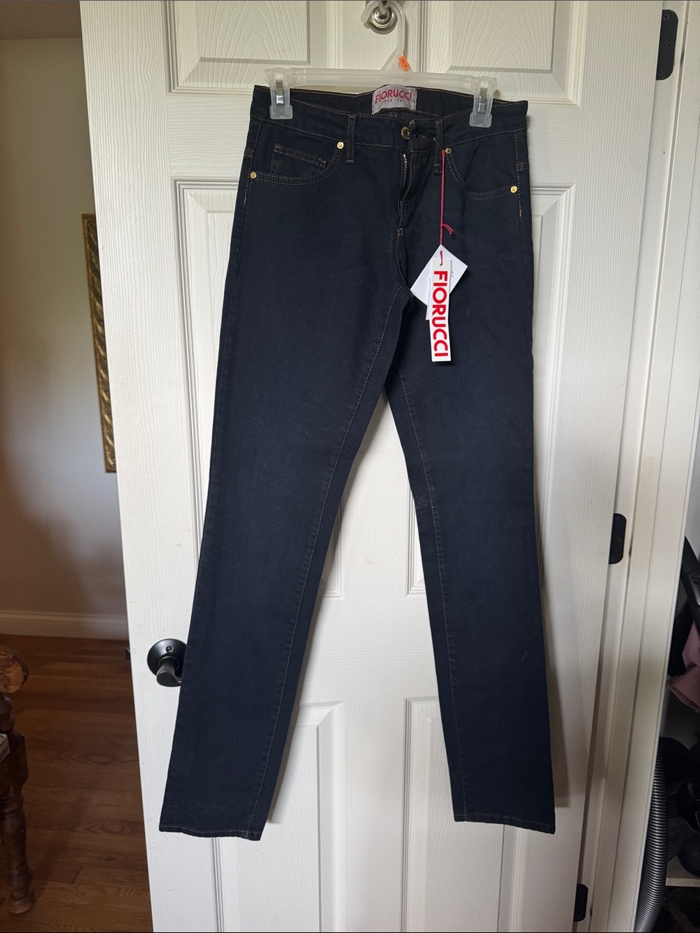 Fiorucci Black Straight-Leg Jeans with Gold Rivet Detail